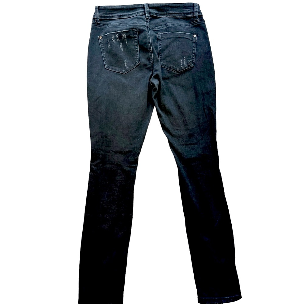 Indigo Rein Black Charcoal Distressed Frayed Stretch Straight Leg Jeans Size 11 - Picture 4 of 6